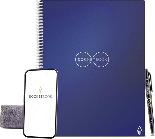 Rocketbook Core Reusable Spiral Notebook, Letter Size 8.5x11, Navy Blue - Dotted Pages, App-Connected, Erasable, Durable Cover, Ideal for School, Work, and Creative Projects