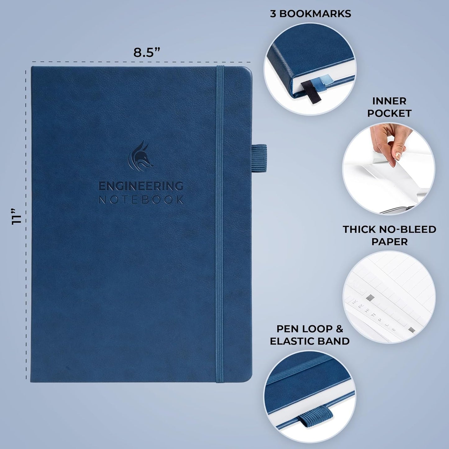 Clever Fox Engineering Notebook – Hardcover Grid Notebook with Numbered Pages, Table of Contents – Patent, Lab & Invention Journal for Engineers & STEM (Dark Blue)