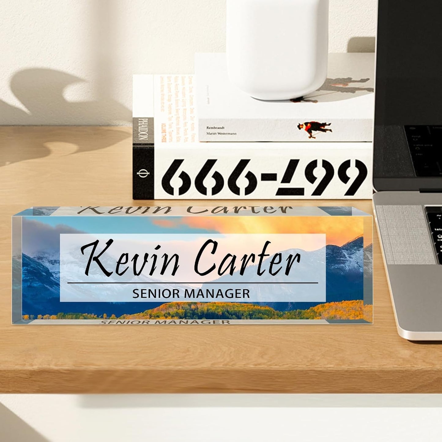 Name Plate for Desk Personalized, Acrylic Desk Decorations, Employee Appreciation Gifts, Custom Office Gifts for Coworkers, Boss, Teacher, Nurse (Landscape 02)