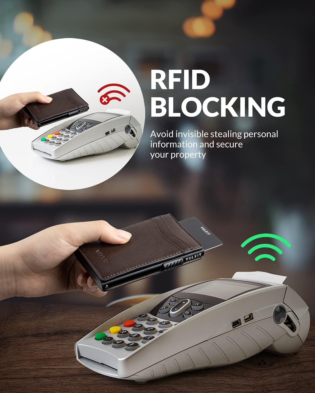 VULKIT Men's Slim Wallet Pop Up Card Holder RFID Blocking Metal Wallet Minimalist Design Holds Up to 11 Cards