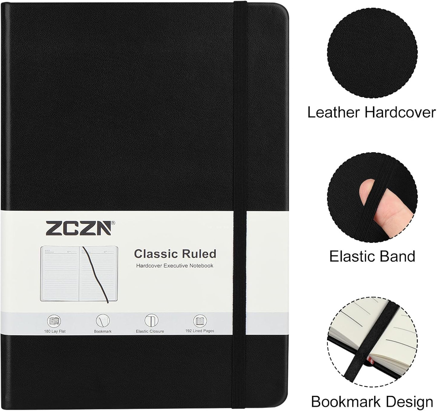 ZCZN 8 Pack Hardcover Journal Notebooks, 5.5"x8.3", Hardcover, Black, A5 Lined Journals for Notes-taking,Writing,Diary, Ruled Journaling Notebooks for Work School Travel Home