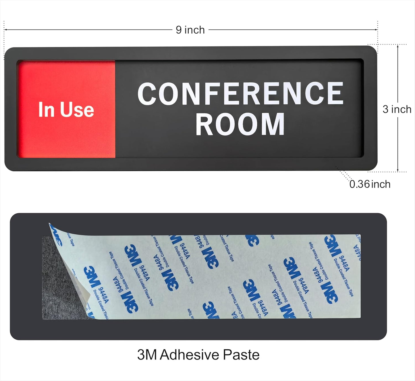 Conference Room Sign – In Use / Available Slide Switch Sign, Premium Durable Acrylic Material, Super Strong Self-Adhesive, Quick Installation, Suitable For Your Home And Business (9×3 Inches, Black)(Conference Room)