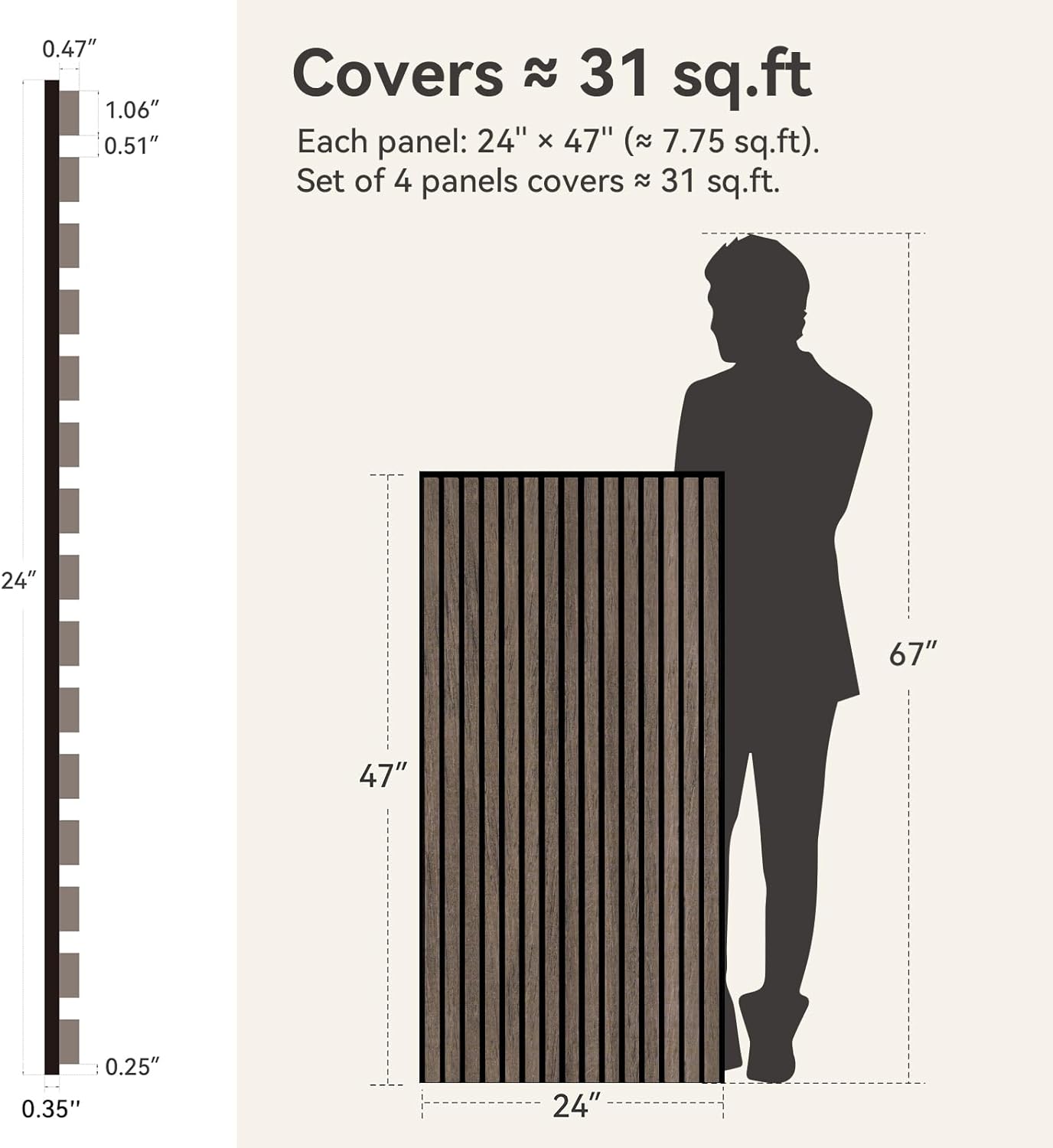 Upick MDF Acoustic Wall Panels, 4 Pack 48" x 24" 3D Slat Wood Panels for Wall, Soundproof Panels for Interior Wall Decor, Dark Walnut