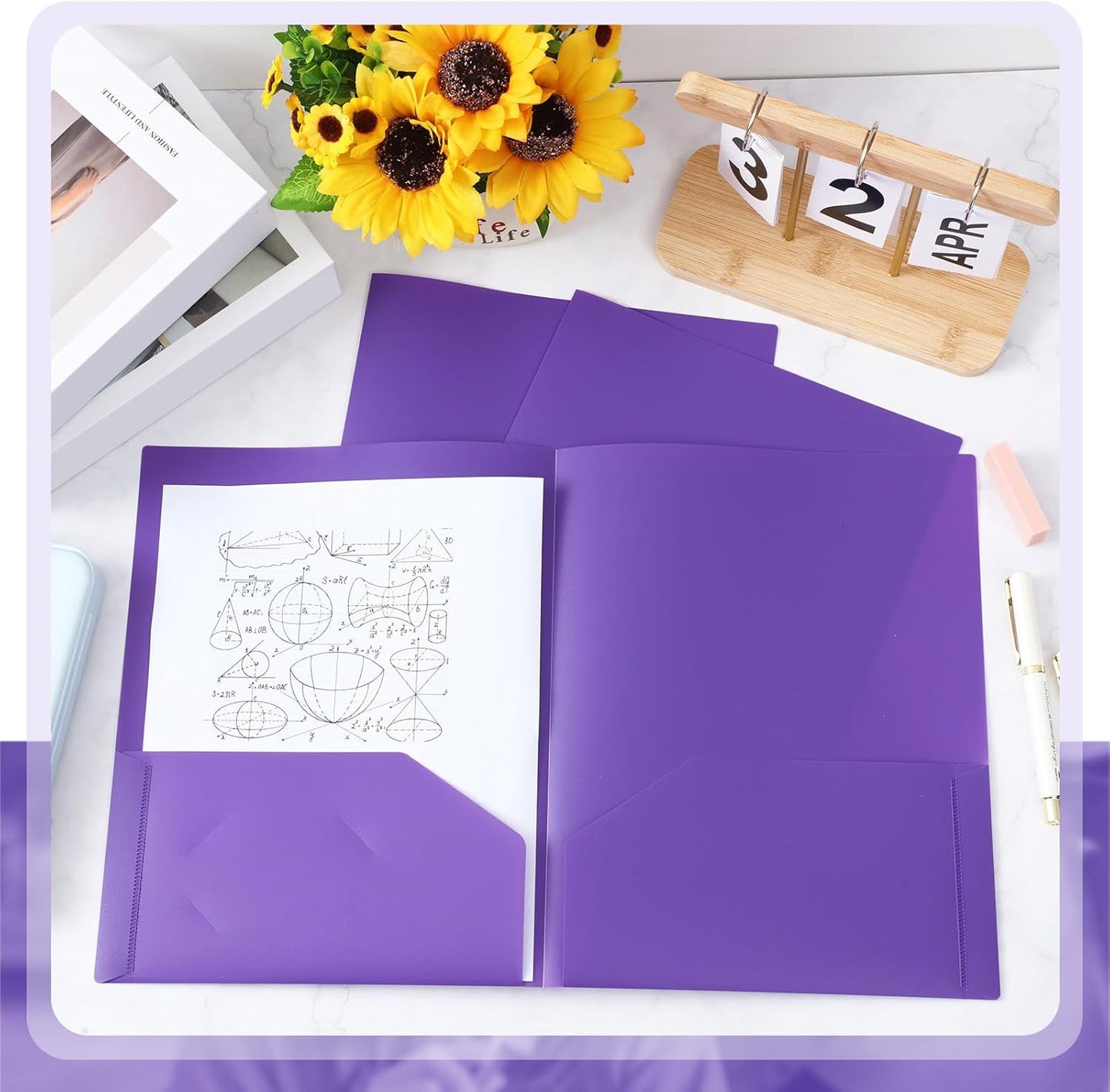 Gueevin 400 Pcs Two Pocket Folders Bulk Plastic File Folder with 2 Pockets Letter Size Paper Heavy Duty Durable Portfolios Case for Home Office School Business 11.61 x 9.45 Inch (Purple)