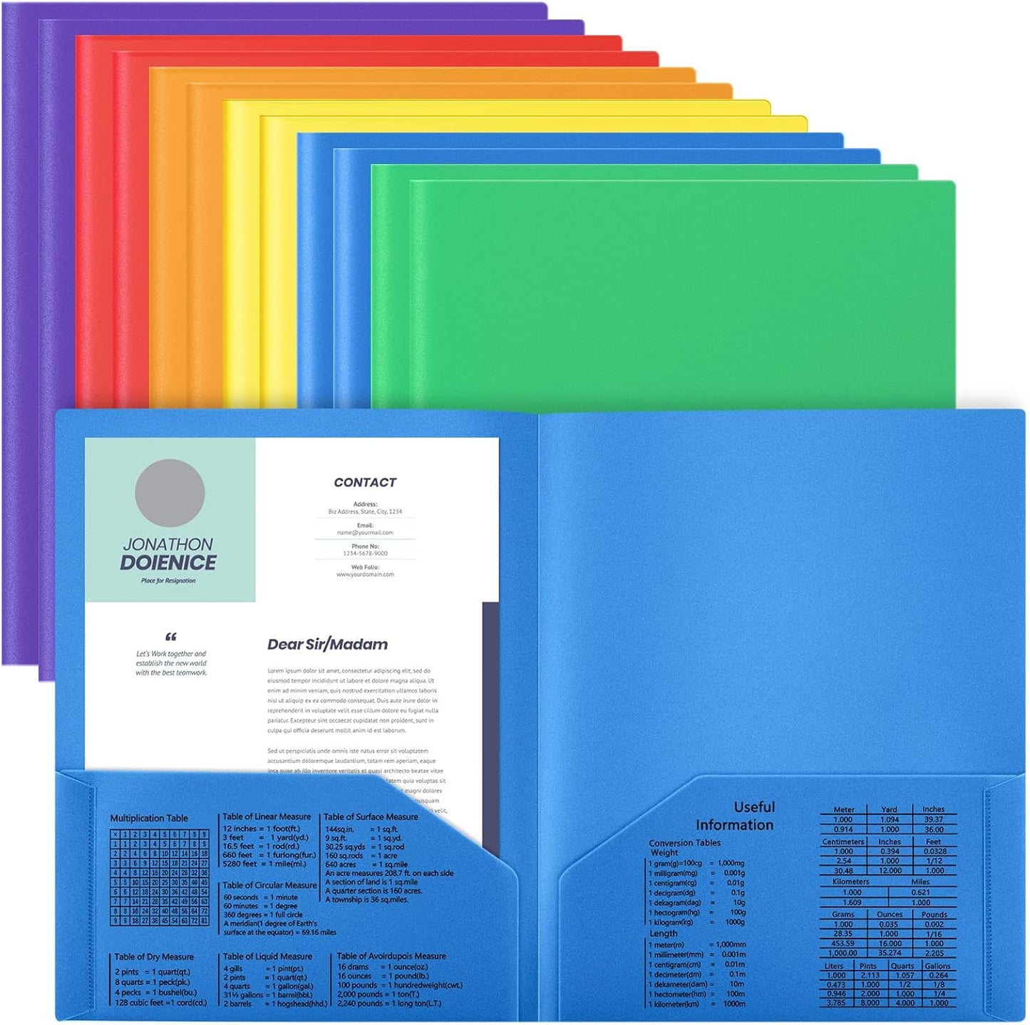 Gueevin 12 Pcs Plastic Folders with Pockets, Back to School Two Pocket Folder Fit Letter Size, Heavy Duty School Business Card Holder for Home Office, 11. 61 x 9. 45 Inches (Colorful)
