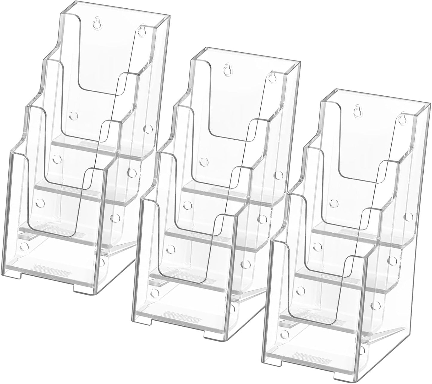 MaxGear Acrylic Brochure Holder, 4 Inch Wide 4 Tier Clear Literature Display Stand Premium Plastic Pamphlet Holder, Multi Pocket Wall Mount or Countertop Organizer for Office or Home, 3 Pack