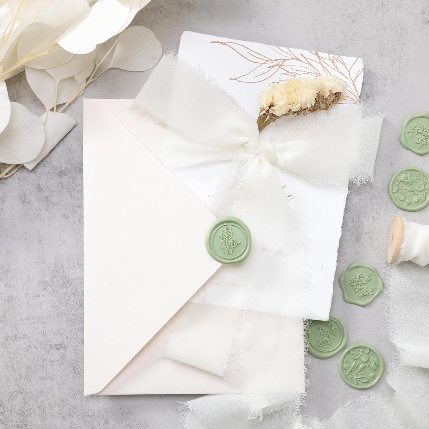 UNIQOOO Wax Seal Stickers - (3 Designs in 1 Pack) Wedding Invitation Envelope Seal Stickers, 60 Pcs Self-Adhesive Stickers, Perfect for Invitation, Christmas, Gift Wrapping (Sage Green)