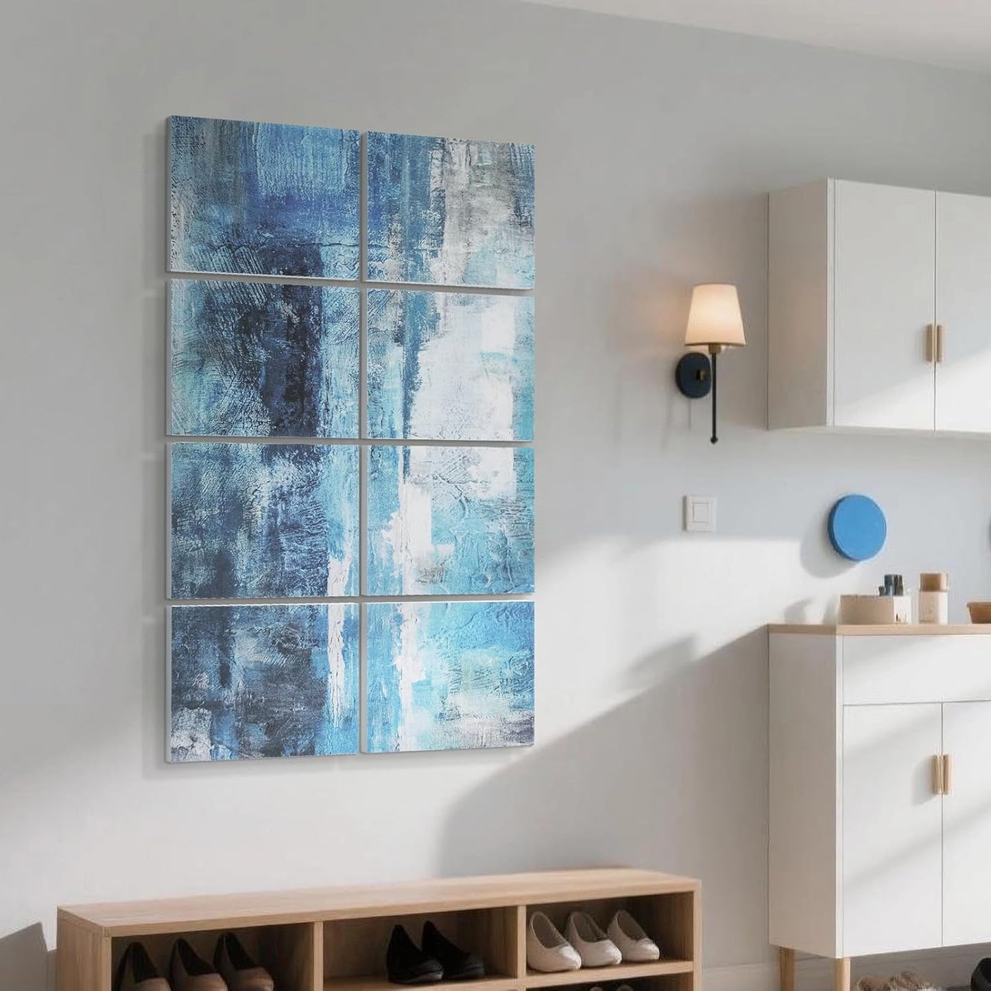 UMIACOUSTICS 8 Pcs 0.7Inch Thick Art Acoustic Panels, Total 47.2” x 31.5” Decorative Sound Absorbing Art Panels, Acoustical Wall Panels for Home, Office, Hotel, Snow-Blue Dyeing-Fog