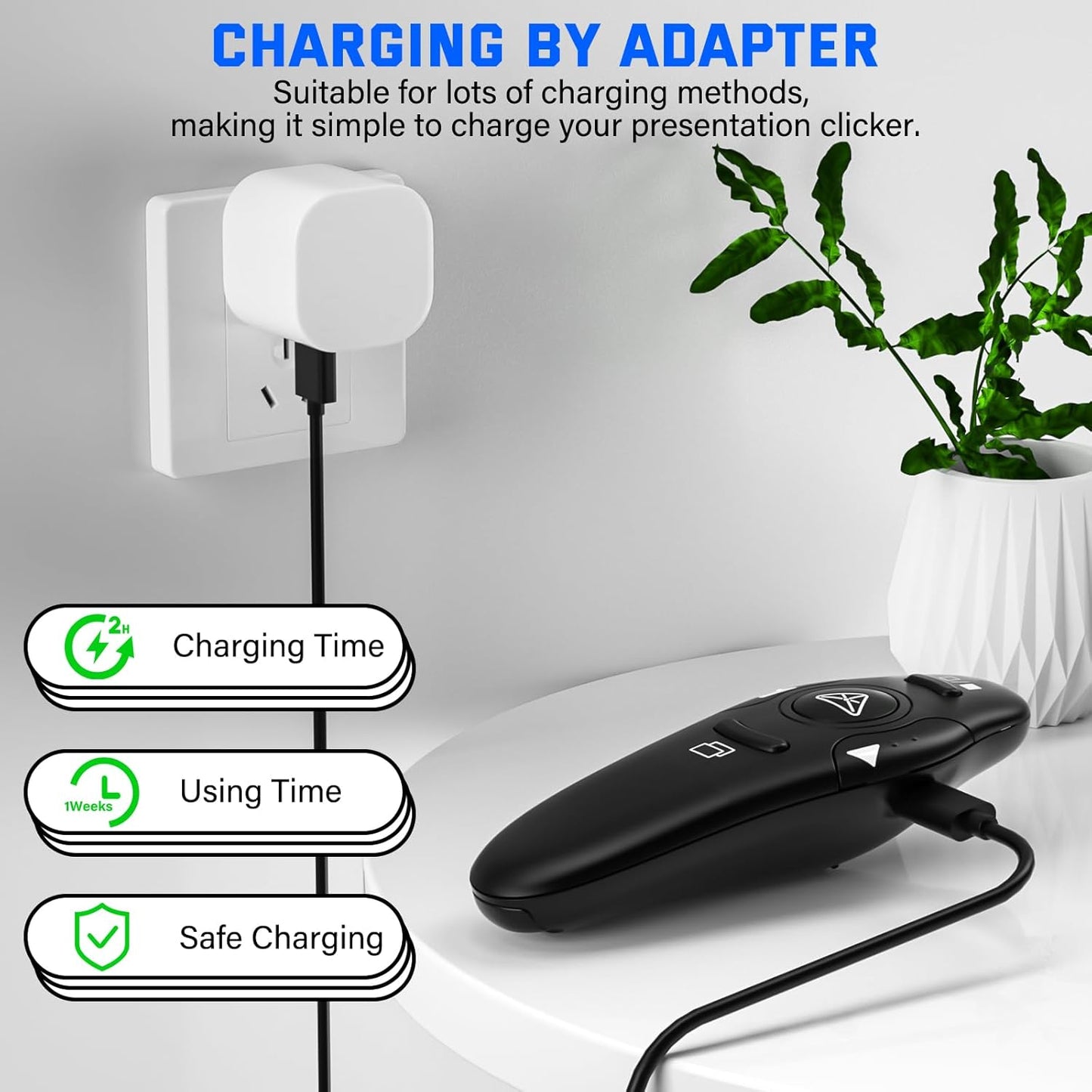 Presentation Clicker, Rechargeable Pointer, 2-in-1 USB Type C Powerpoint Clicker, Clicker for Powerpoint Presentations Slide Advancer, Presentation Clicker Wireless Presenter Remote Clicker