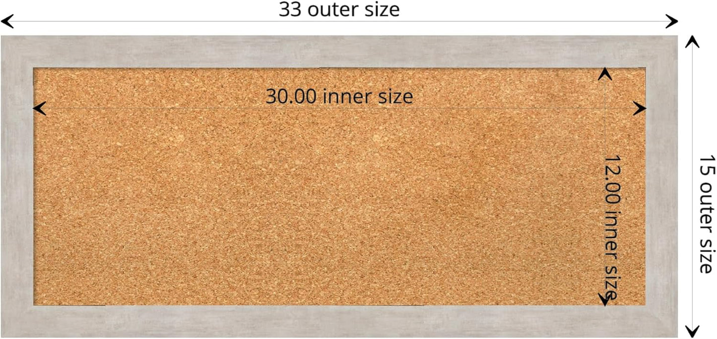 Amanti Art Natural Cork Board for Wall, 15x33 Vision Board with Silver Wood Frame, Medium Corkboard Office Decor for Home Organization, Casual Corkboard Pinboard to display items for home organization