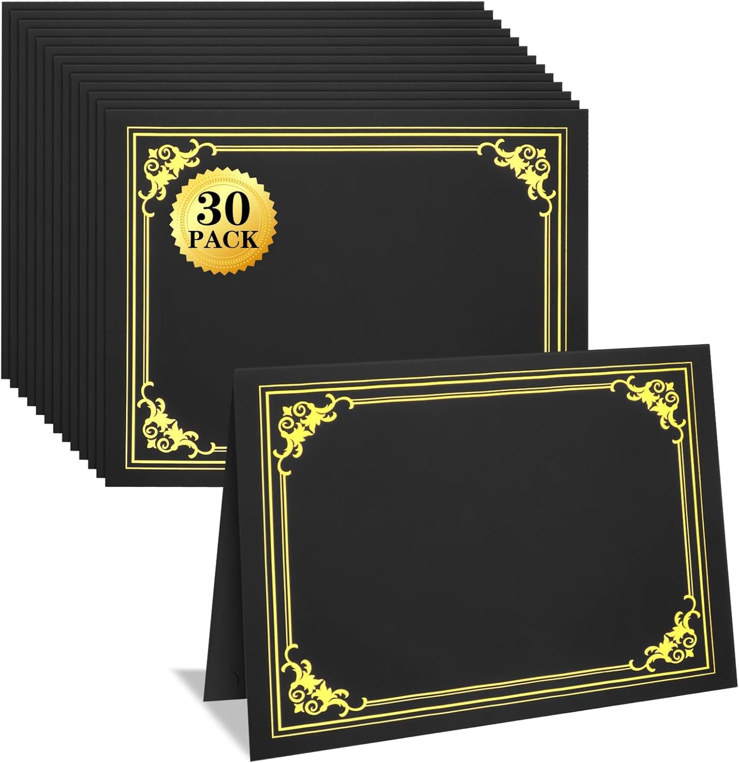 30 Packs Certificate Holders, Black Certificate Covers, Diploma Holders, Certificate Folders with Gold Foil Border for Letter Size 8.5" x 11" Certificates, Diploma, Documents, Award Cover