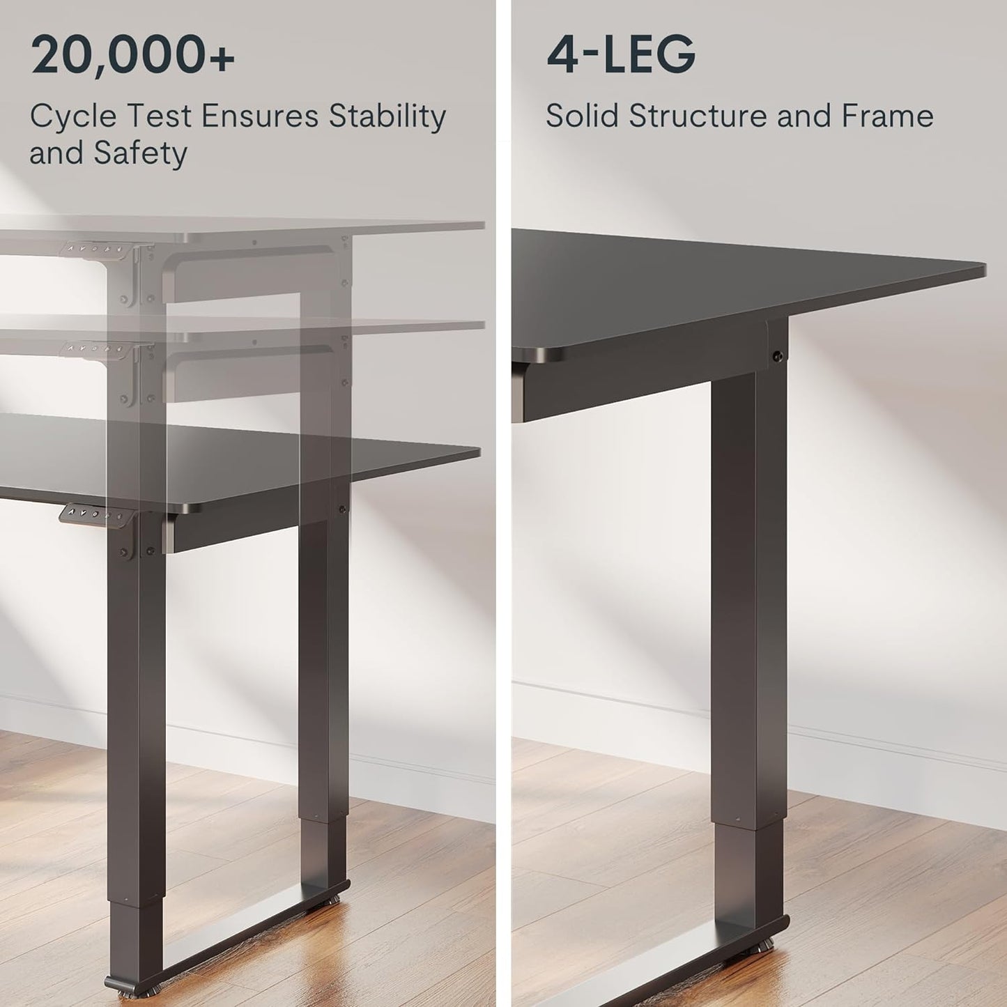 FLEXISPOT 4 Legs Standing Desk 55 x 28 Inch Electric Adjustable Height with Splice Board Home Office Sit Stand Up Desk, Black Top + Black Frame