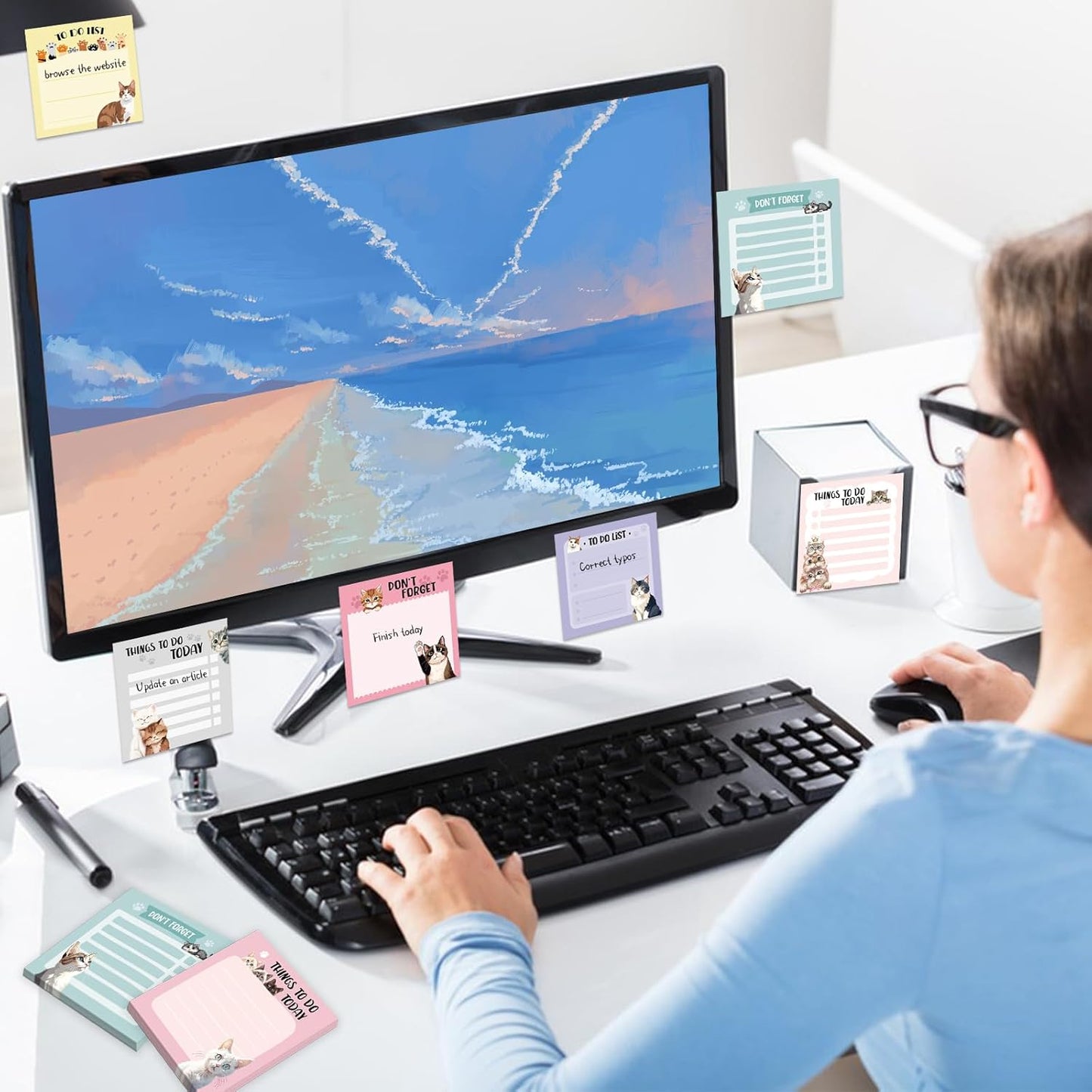 600Pcs Cat Sticky Notes, Funny Cat to Do List Notepad Cat Theme Self Stick Note Pads Cute Cat Memo Pads Kawaii Cartoon Animal Sticky Notes for Cat Lover Office Home School Supplies