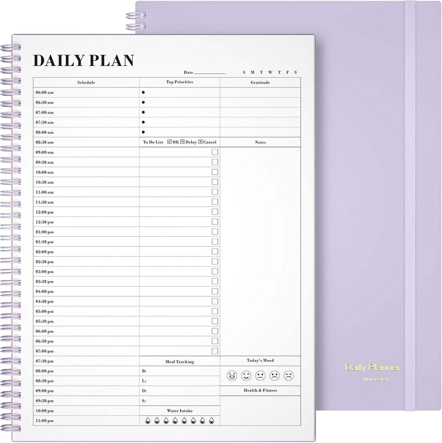 Planner Undated, Asten Daily Planner Agenda with To Do List, Hourly Planner for Women and Men, Spiral Appointment Book Planner Notebook with Elastic Closure, Day Planner for ADHD 8.5" x 11" (Purple)