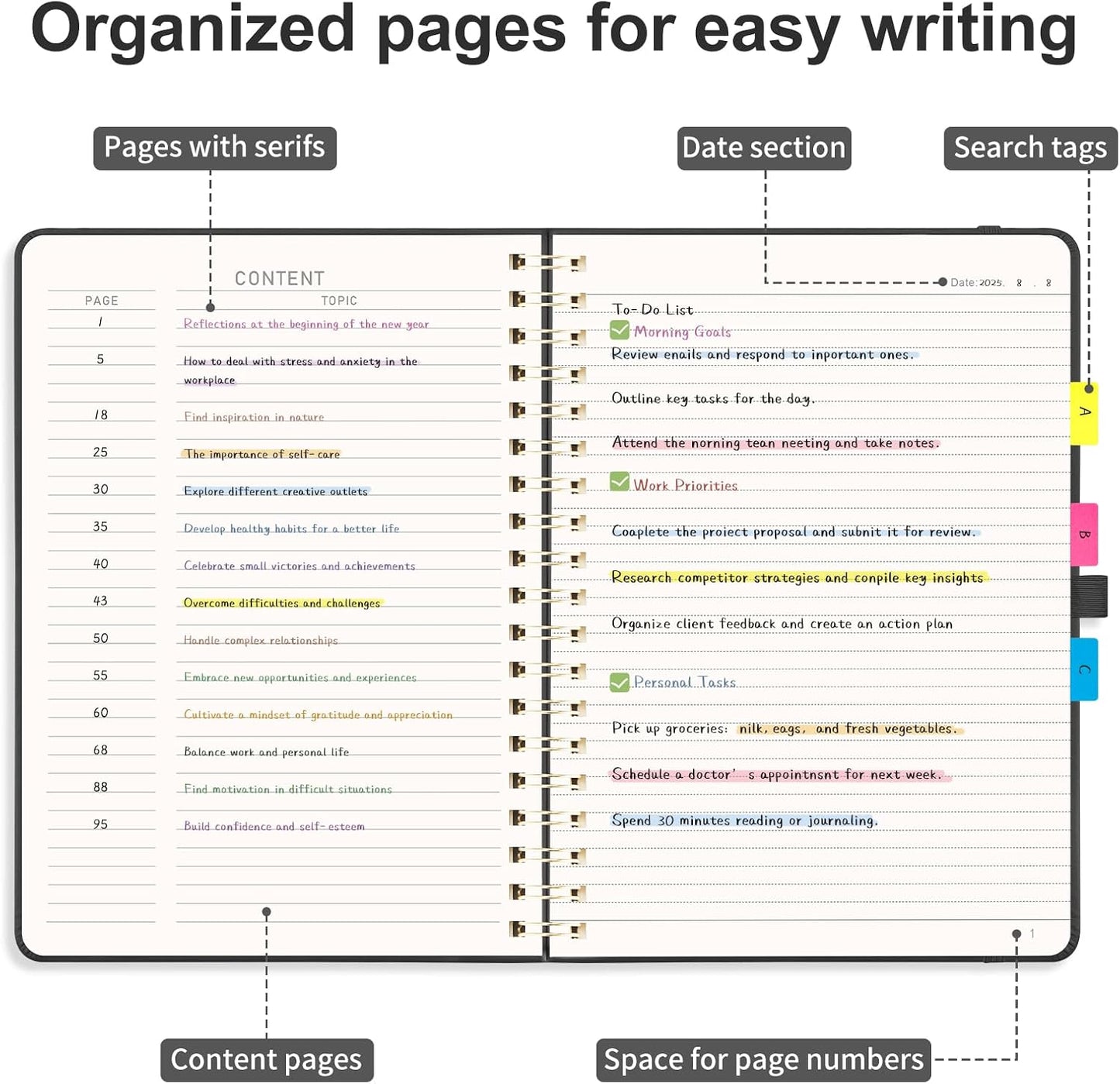 AHGXG Lined Spiral Journal Notebook, B5 Large Notebooks for Women Men, 140 Pages Hardcover Leather Notebook College Ruled, 100 GSM Paper, Notebooks for Work School Note Taking, 7.6" x 10", Black