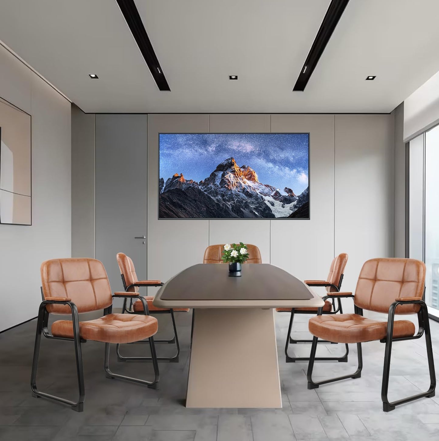 CLATINA Big & Tall 500 lbs Waiting Room Chairs with Padded Armrests and Sled Base, Leather Stationary No Wheels Office Guest Chair for Reception Lobby Home and Meeting Conference, Brown (2 Pack)