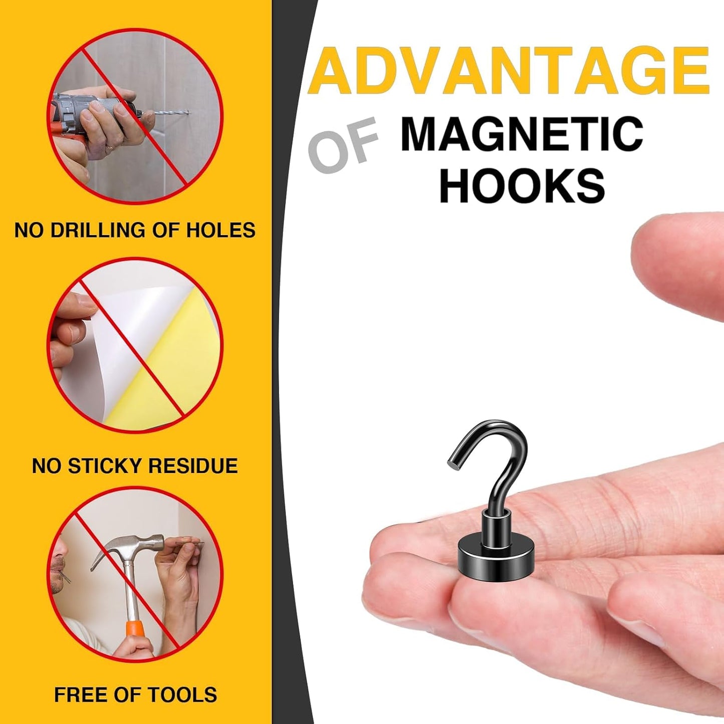 DIYMAG Magnetic Hooks, 30lbs+ Magnet Hook 2025 Cruise Cabin Ship Essentials Heavy Duty Strong Magnets Refrigerator Fridge Hanging for Classroom Beach Vacation Kitchen Grills Home 6 Pack (Black)