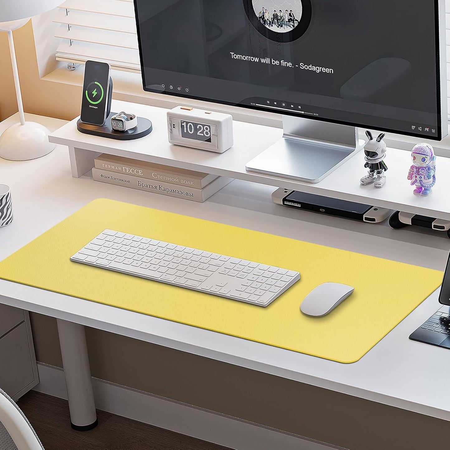 Boutilon Leather Desk Pad Protector,Non-Slip Mouse Pad,Laptop Desk Pad,Office Mouse Mat,Waterproof Leather Desk Blotter,Desk Writing Pad for Office and Home (S-Yellow,24"x 14")