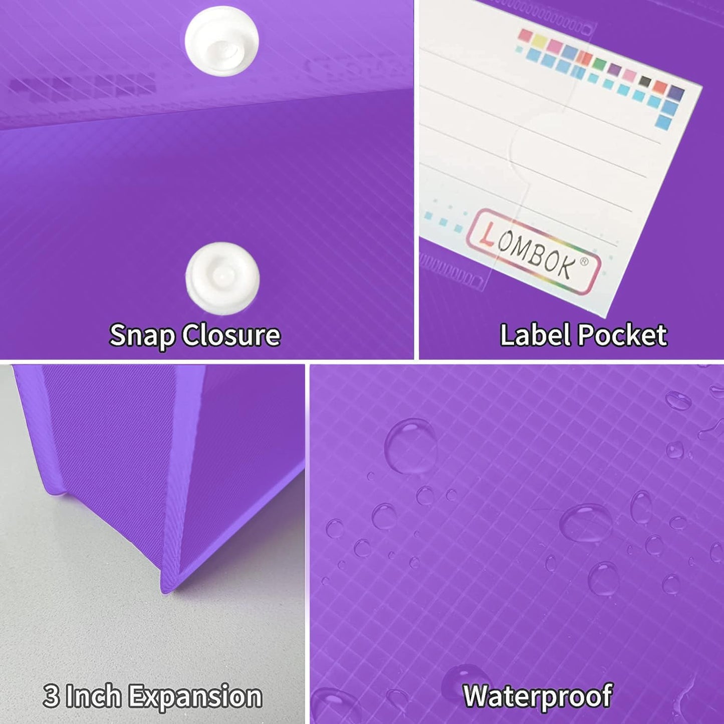 YoeeJob Plastic File Folders Legal Size Expandable Document Folder with Snap Button Closure, A4 Expanding File Wallet Envelopes Pouch with Label Pocket, 2 Packs, Purple