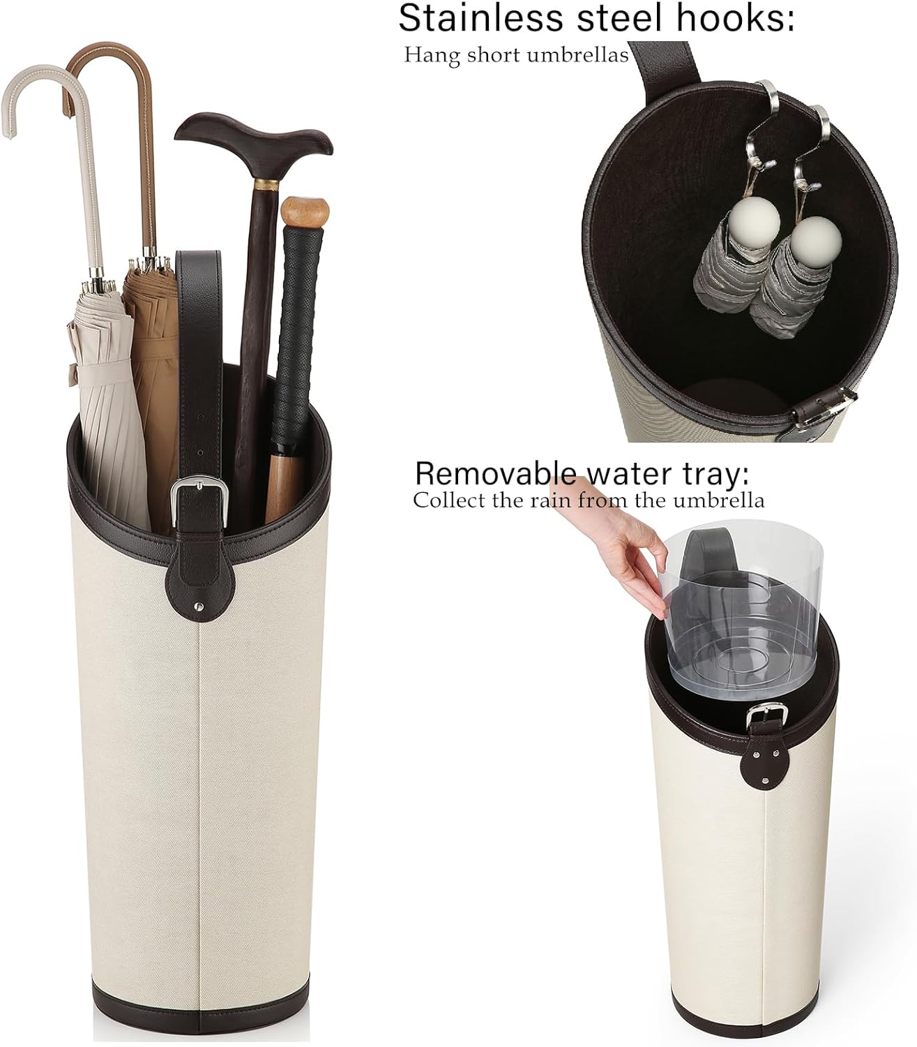 Artificial Leather Umbrella Holder Rack Hallyway Cane Stand for Entryway Large Capacity Can Storage 10 Umbrella Mid-Century Modern Stylish Umbrella Storage with Removable Drip Water Tray