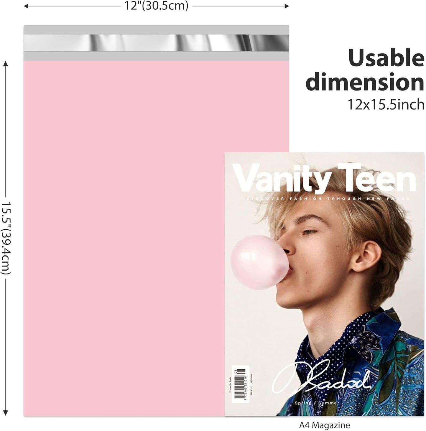 Fuxury Poly Mailers 12x15.5 Inch 1000 Pack, Bulk Shipping Bags for Clothing, Strong Adhesive Shipping Envelopes for Small Business Suppliers,Waterproof Mailers Poly Bags Mailing Envelopes Pink