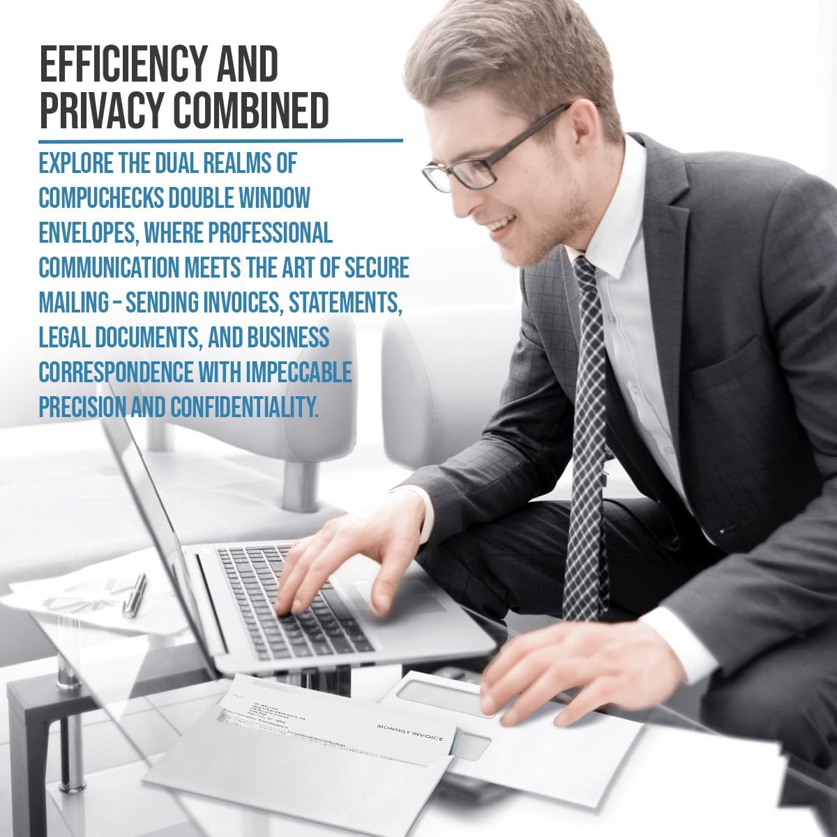 Compuchecks Double Window Envelopes #10- Gummed, Security Business Mailing Envelopes - Tamper Evident, Security Tint - 2500 Count – For Invoices and Legal Documents