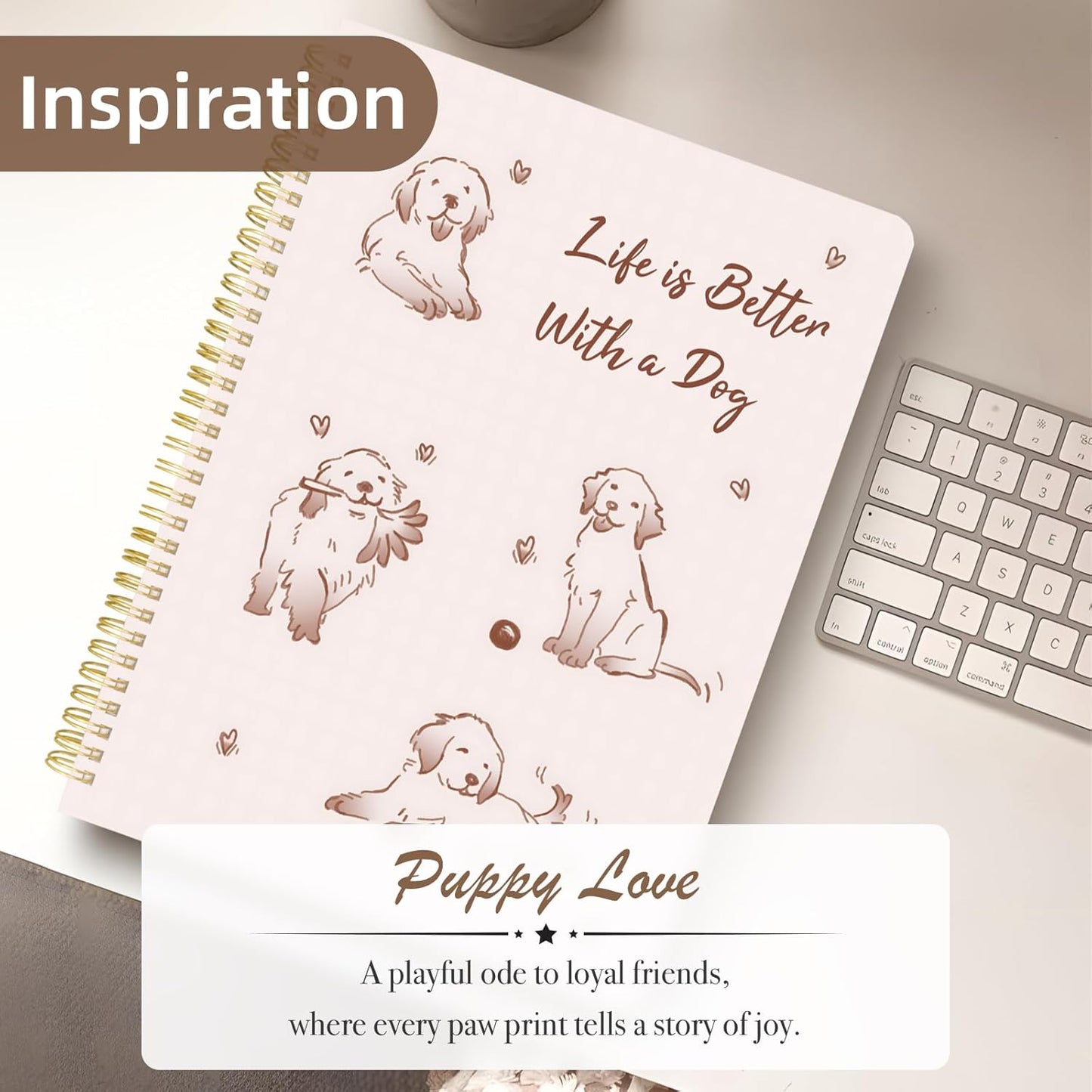 Cute Spiral Notebook journal A4 Aesthetic Pretty Design for Women Girls Kawaii with Pocket, 8.5 x 11 inch, Graph, Better Dog