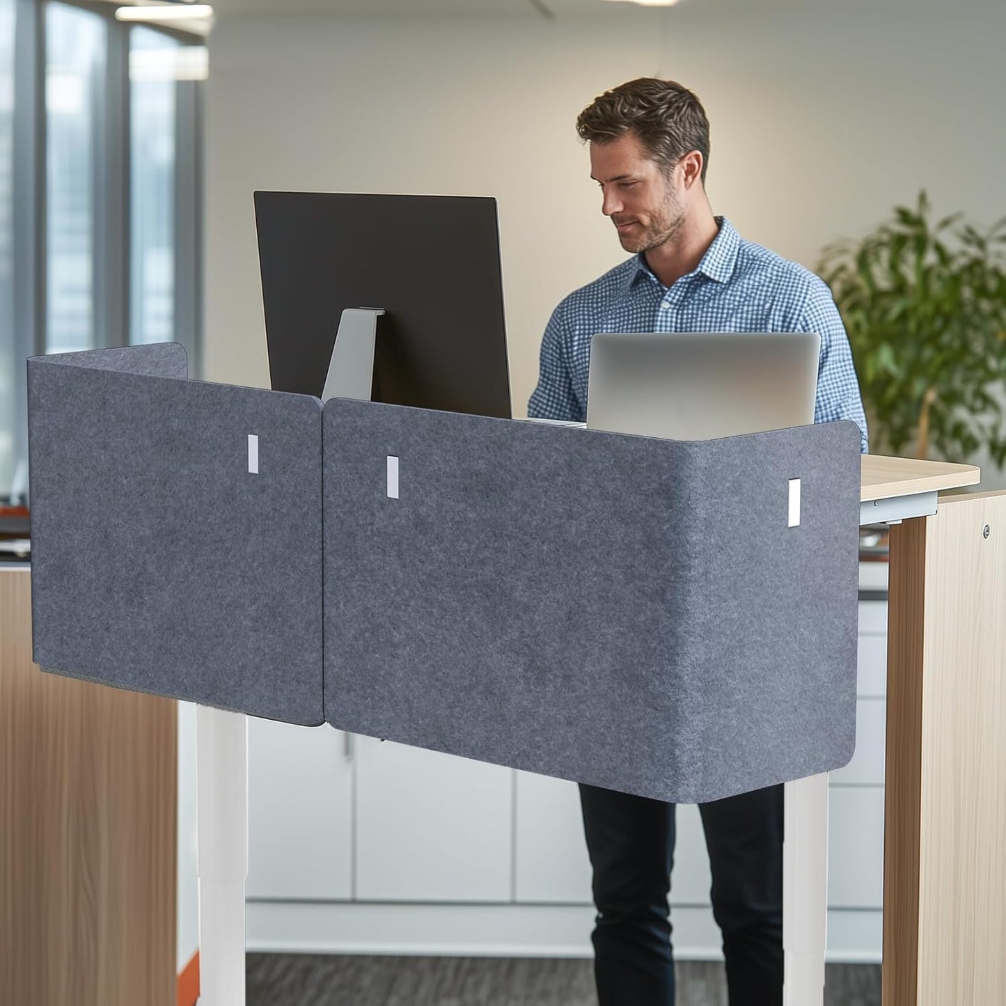 2-in-1 Adjustable Desktop & Under Desk Privacy Panel - 2PCS L-Shaped Acoustic Desk Divider That Reduce Noise and Visual Distractions, for Home Office Classroom (Grey, 47.2" x 17.7")