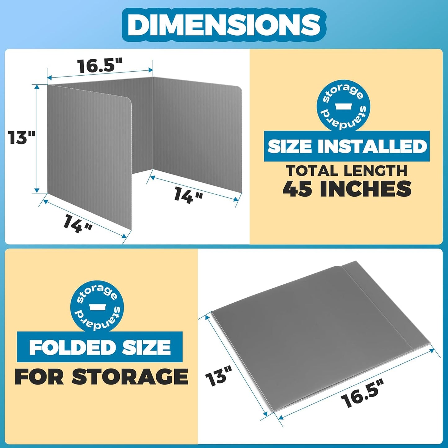 20-Pack Desk Dividers for Students - Durable & Waterproof Plastic Privacy Shield Divider, Classroom Folders Teacher Supplies, Easy-to-Clean Plastic Study Carrel Folder Boards for Student Desks, Grey