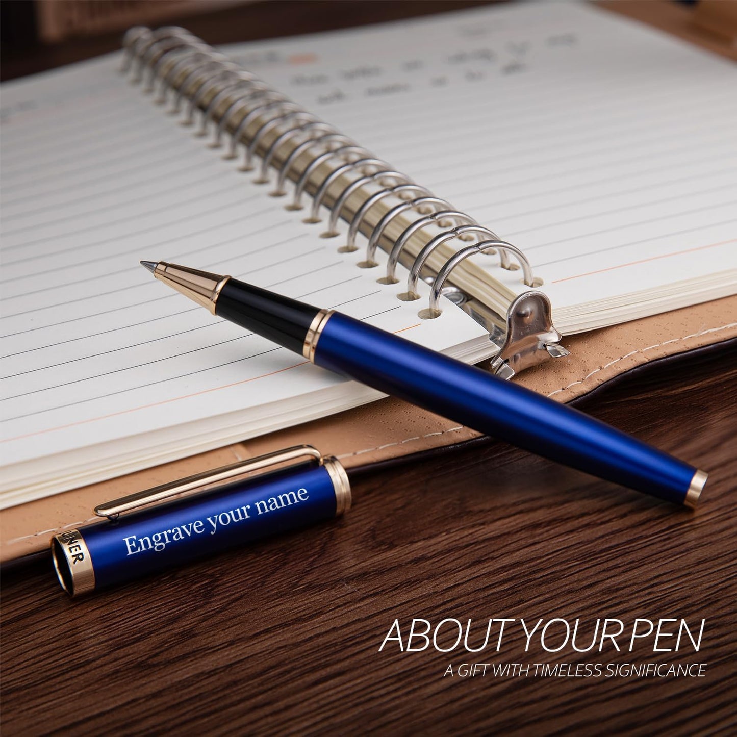 BEILUNER Blue Personalized Pen,Stunning Luxury Lacquer With 24K Gold,Schneider Ink Refills,Multiple Fonts To Custom Rollerball,Gift Pen For Men & Women,Executive,Graduation,Christmas,Nice Fancy Pens