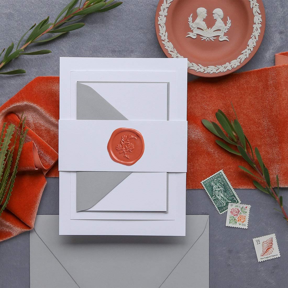 UNIQOOO Mailable Glue Gun Sealing Wax Sticks for Wax Stamp - Terra Cotta Orange, Fall Color Palette for Autumn Wedding Invitation, Cards Envelope, Snail Mail, Craft Project, Gift Idea, Pack of 8