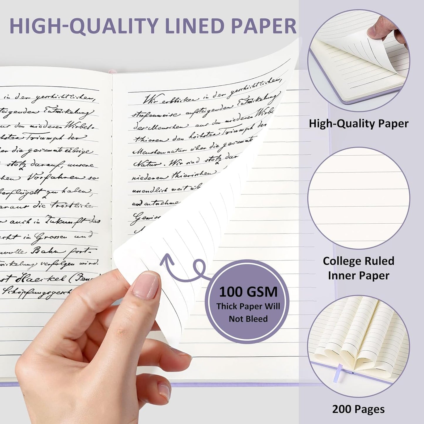 Lined Journal Notebook for Women Men, 200 Pages A5 Hardcover Leather Journals 5.7” x 8.3”, A5 College Ruled Notebooks with 100 GSM Thick Paper for Writing,Travel,School,Office,Work,Business(Purple)