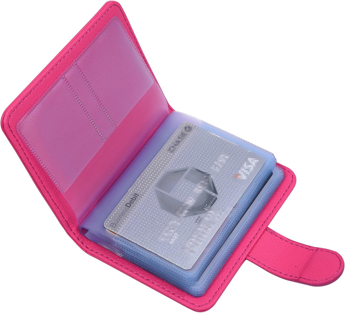 Wisdompro Credit Card Holder, PU Leather Slim RFID Blocking Debit Card Protector Wallet Organizer Case with Magnetic Shut (Build in 20 Card Slot & 7 Small Cells for Memory Cards)-Vertical Hot Pink