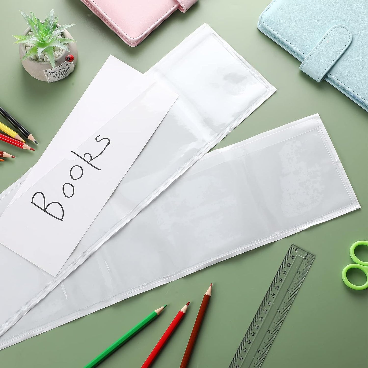 Chinco 30 Pcs Self Adhesive Pockets, Bin Labels for Storage Bins, Clear Pocket Label Sleeves, Plastic Index Card Holder with Top Open for Organizing Bins Box Drawer(14 x 4 Inches)