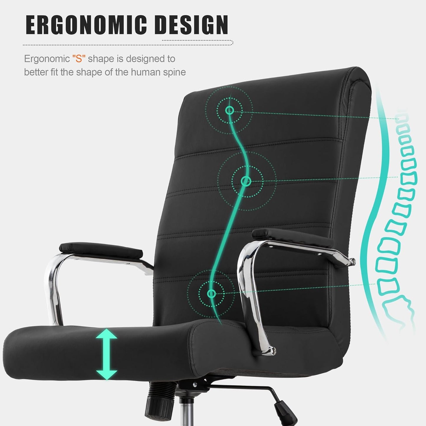 Office Desk Chair,Modern Leather Conference Room Chairs,High Back Ergonomic Home ofiice Chair,Adjustable Height Swivel Executive Computer Chair with Padded Seat and Armrest