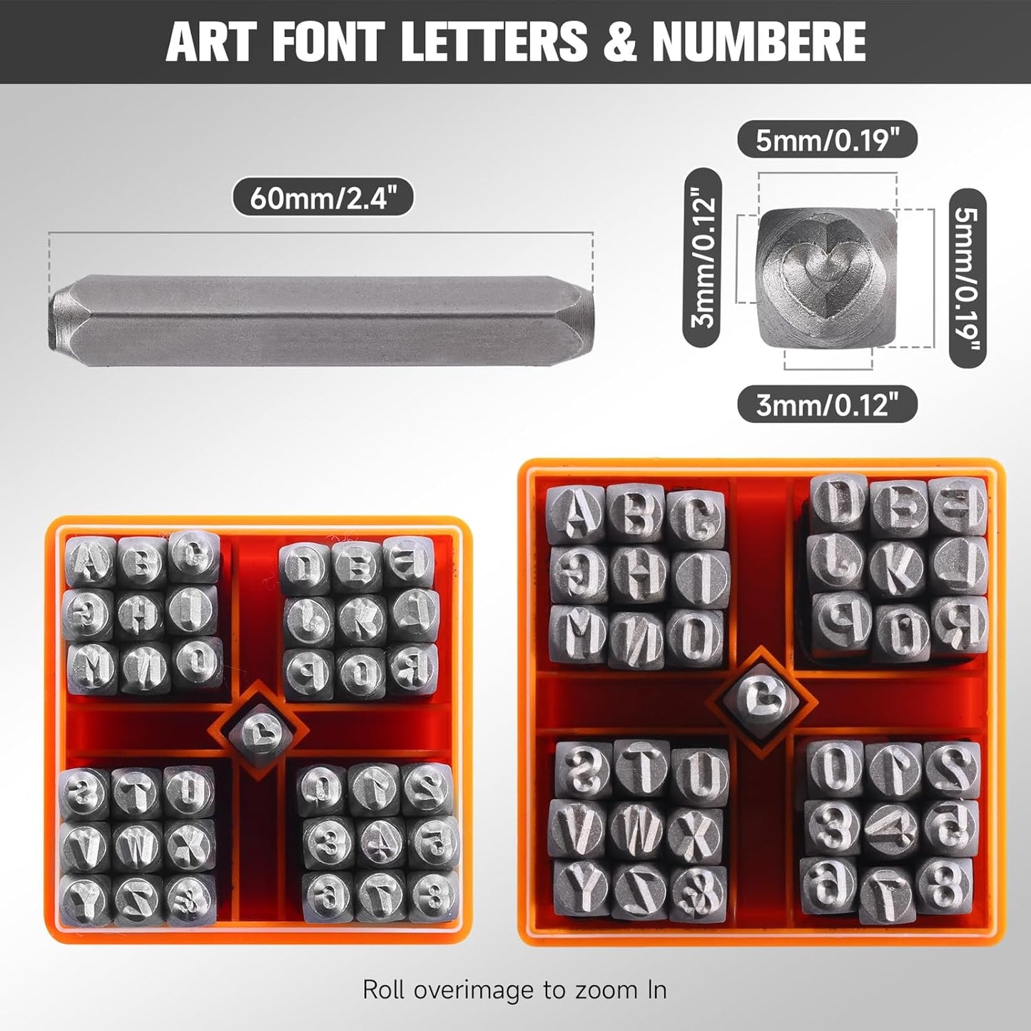 YKLP 37 Pcs Number and Letter Stamp Set,1/8” (3mm) (A-Z & 0-9 + Heart) Metal Letter Stamps DIY Arts & Crafts Leather Stamps, Leather, Wood for Jewelry Stamping kit