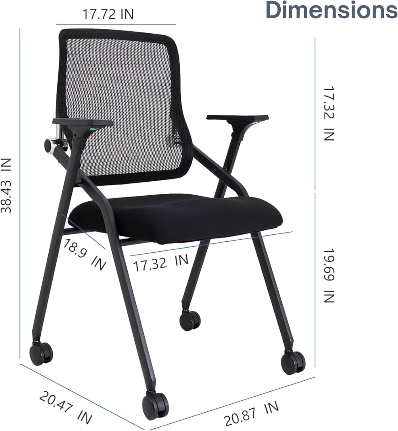 Updated Conference Room Chairs, Folding Office Desk Chair with Lumbar Support and Sliding Armrest with Casters, Stackable Office Guest Chairs & Reception Chairs, 1 Pack Black