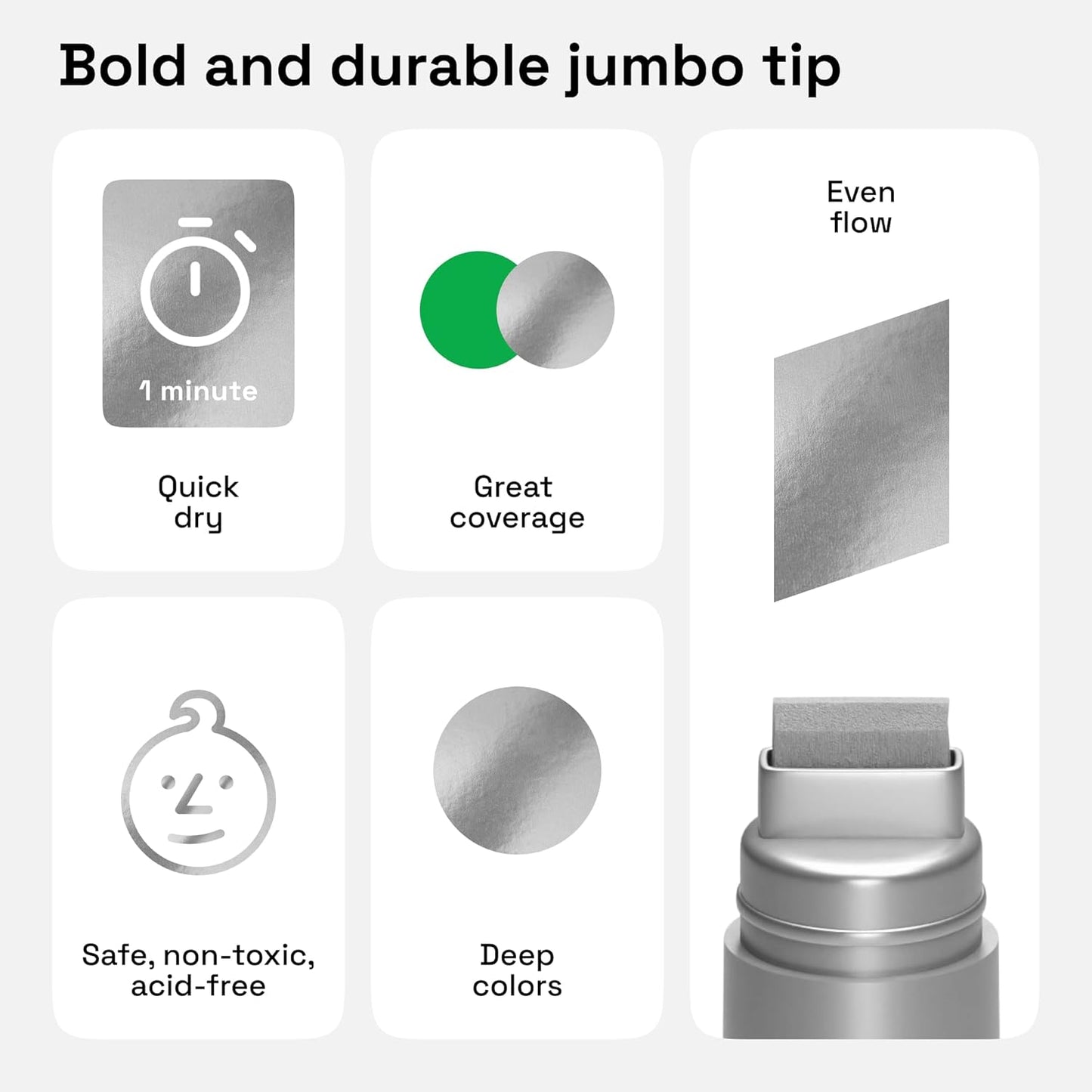 ARTISTRO 2 Silver Acrylic Paint Markers - 15mm Jumbo-Tip Paint Pens - Perfect for Crafting, Art Projects, & More