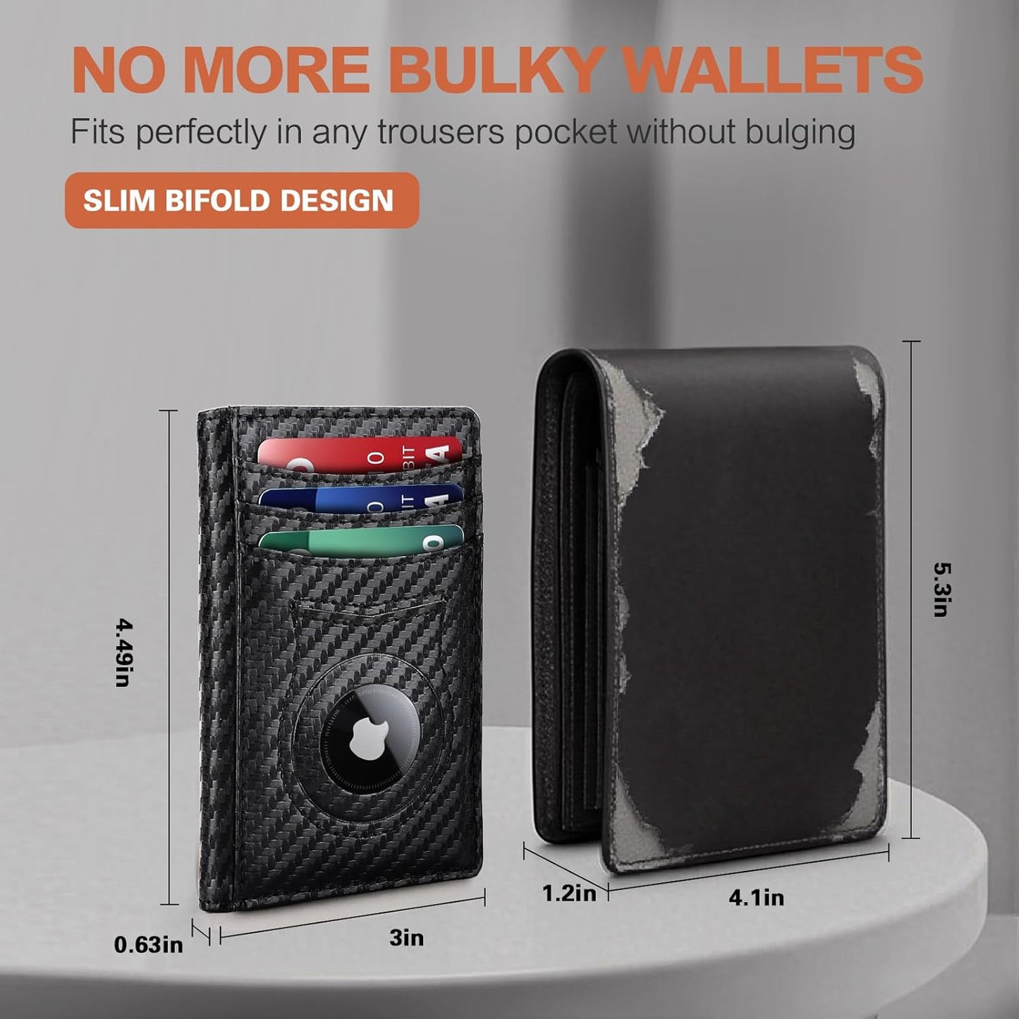 Slim Wallet for Men Credit Card Holder Wallet RFID Blocking Bifold Mens Slim Wallet,Thin Minimalist Front Pocket Mens Leather Wallets,Smart Security Carbon Fiber Mini Small Compact Wallet & Money Clip