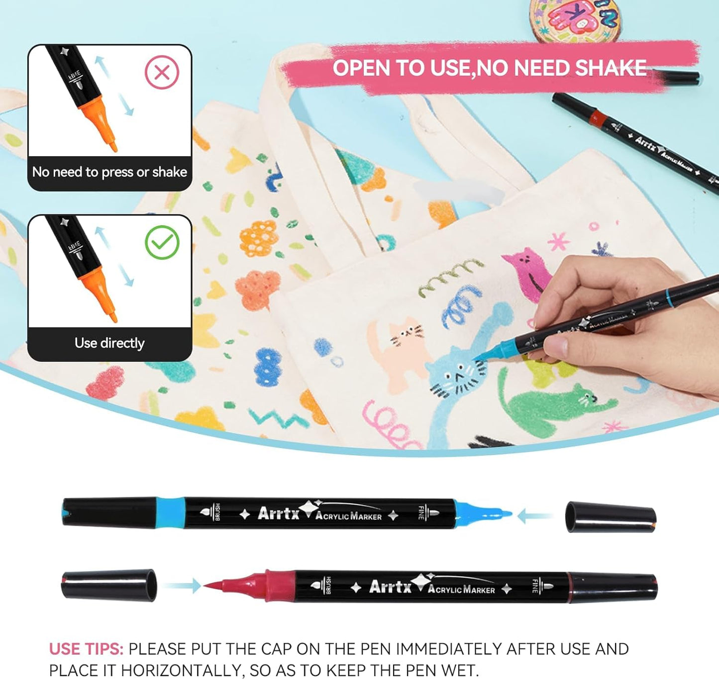 Arrtx 64 Colors Acrylic Marker for Rock Painting, Dual-Tip Paint Markers, Art Supplies, Fabric Paint, Fabric Markers, Paint Pen, Art Markers, Waterproof Paint DIY Crafts Making