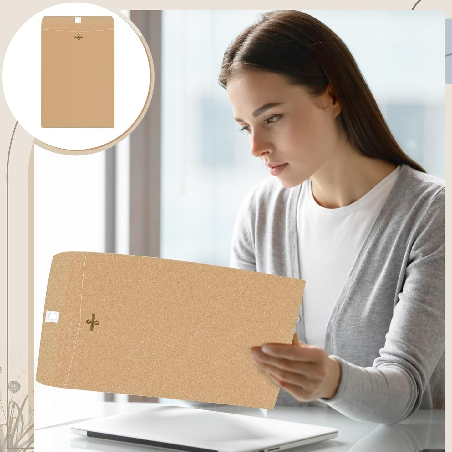 Geyee 100 Pcs Clasp Manilla Envelopes 9 x 12 Inch Gummed Colored Envelopes for Storing or Mailing for Home Office Business Supplies(Brown)