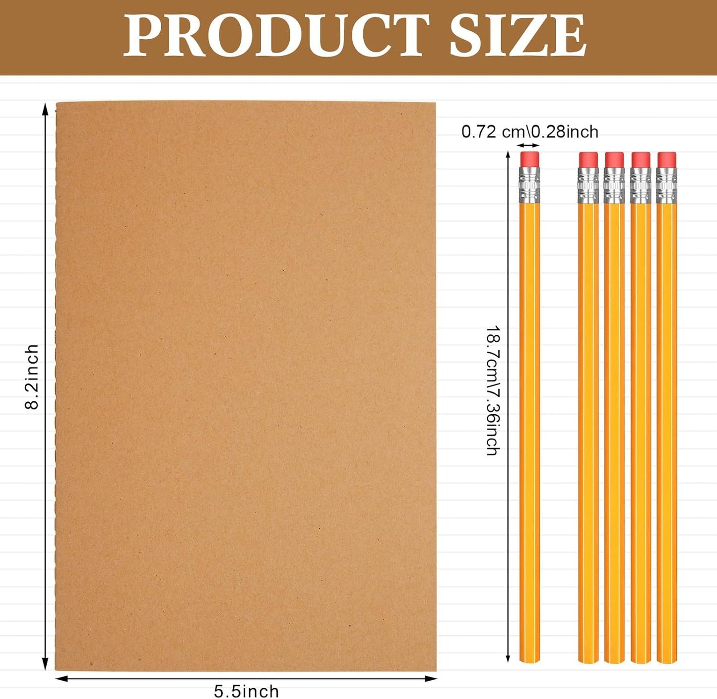Jetec 100 Pcs Kraft Notebook Journals and Pencil 5.5 Inch x 8.3 Inch A5 Softcover Notebooks Bulk for Writing Sketch Office Notepad with 60 Pages 30 Sheets