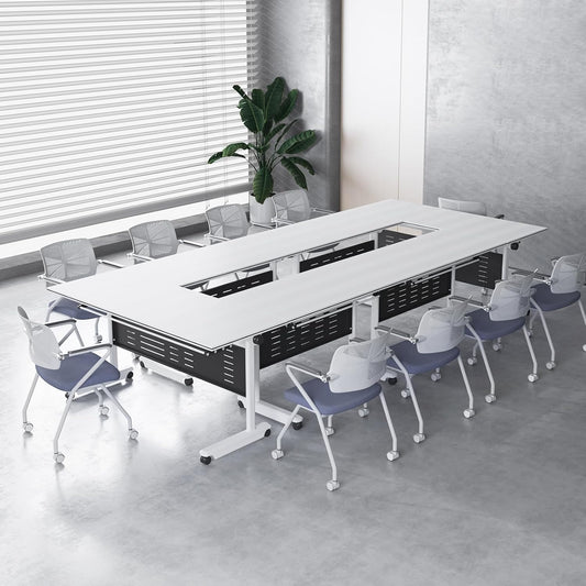 6Pack Conference Room Table, Folding Conference Table for Office Classroom, Mobile Training Tables with Casters Silent Wheels, Large Rectangular Convertible Modular Seminar Tables (L55.1in)