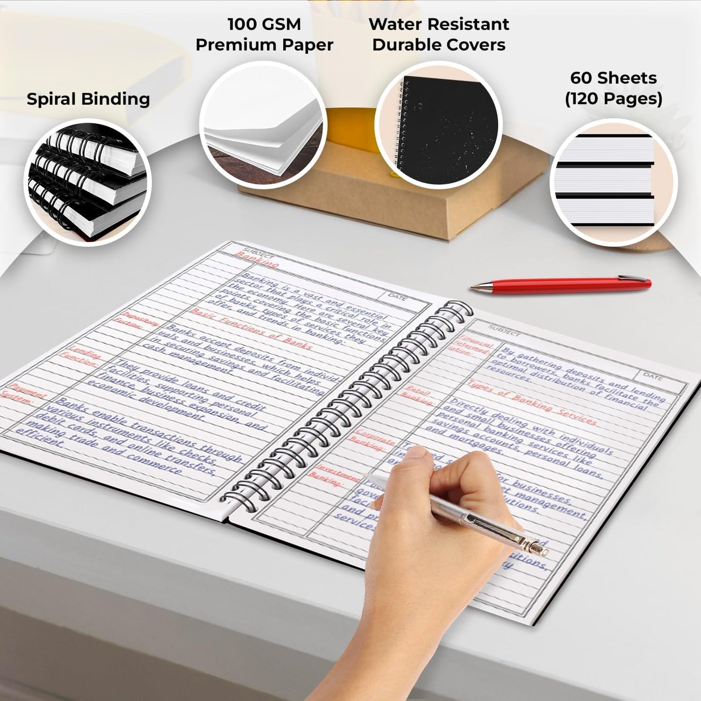 48 Pack Spiral Notebook, 5.8 x 8.3, 120 Pages (60 Sheets),100 GSM Paper Ruled Notebooks, Water Resistant Black Cover, Bulk A5 Journal for Women & Men, Daily Wrting Small Book, School, Office