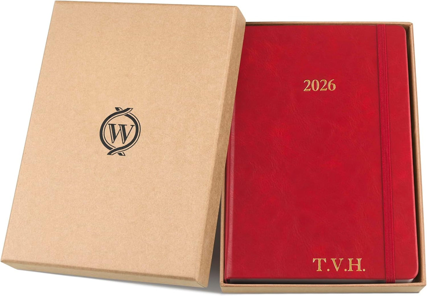 Wykeham's Executive 2026 Daily Journal Planner – US Public Holidays & Format – Customization Available (Personalized Crimson, 8.5”×5.5”)