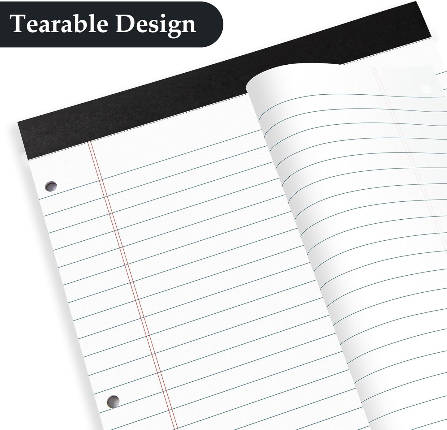 HAUTOCO 6 Pack 8.5 x 11 Legal Pads White Wide Ruled Notepads Perforated Writing Pads, 30 Sheets Per Notepad, 3-Hole Punched Paper, Writing Note Pads for School, Home, Office, Business