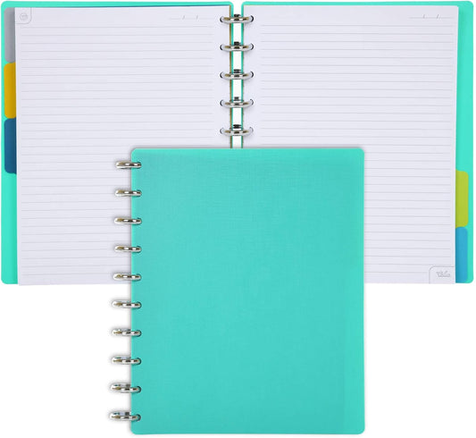 Talia Discbound Notebooks, Planner, Customizable, (yCelestial Turquoise w/Silver Discs, Midsize (7.5in x 9.75in))