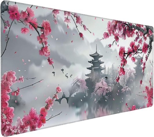 35.4 x 15.7 in, Waterproof XXL Large Mouse Pad for Desk, Extended Keyboard Mouse Mat for Computer Office, Big Laptop Mouse pad, Gaming Pc-Pink Cherry Blossom