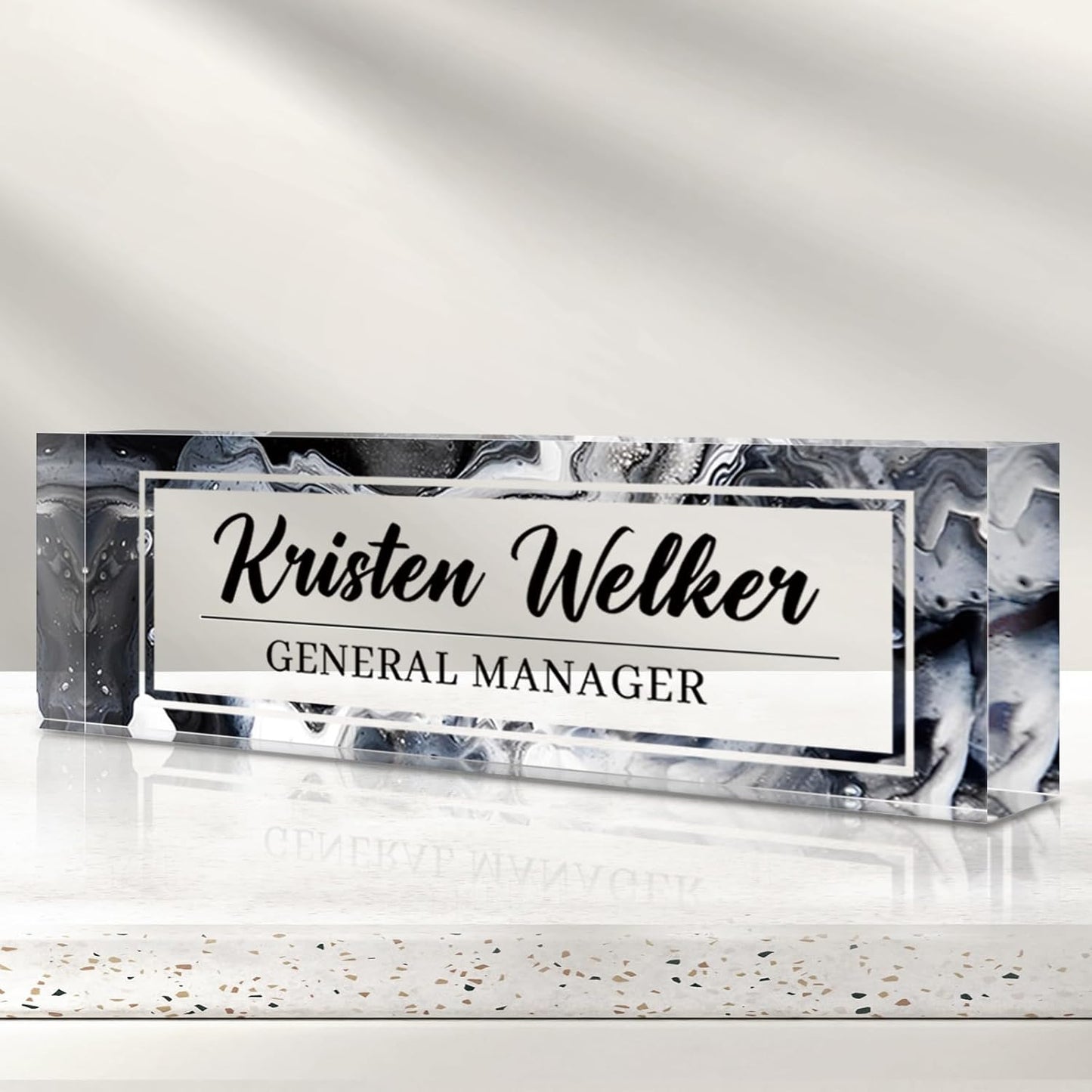 Personalized Name Plate for Desk - Custom Engraved Name Plates for Man - Boss Day Gifts for Boss - Acrylic Office Decor Appreciation Gifts for Teacher Nurse Coworker Social Worker (Ink)