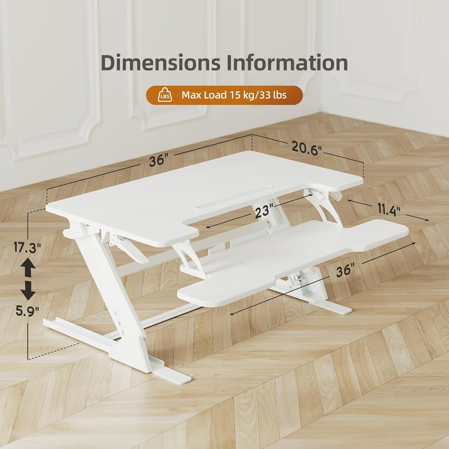 Claiks Standing Desk Converter 36 inch, Height Adjustable Sit Stand Up Desk Riser, Quick Sit to Stand Tabletop Dual Monitor Riser Workstation for Home Office with Keyboard Tray, White